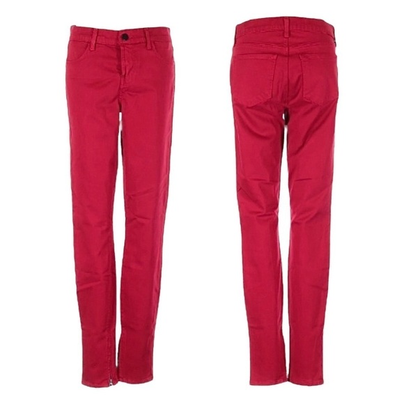 J Brand Revolve Zipper Hem Low Rise Red Classic Ankle Jeans Size 26 - Picture 1 of 12